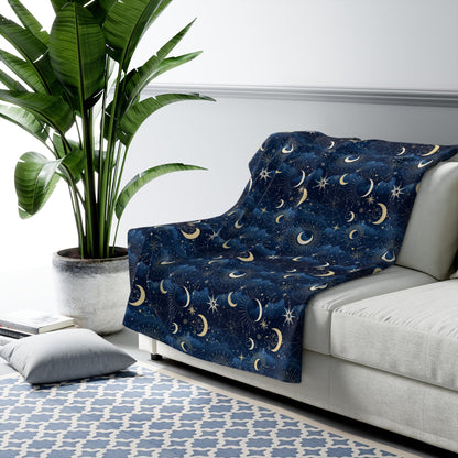 Galaxy Night Sky Sherpa Fleece Blanket, Moon and Stars Blanket, Universe Blanket, Sun and Moon Blanket, Stargazer Fan Gift  Blanket