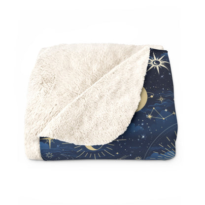 Galaxy Night Sky Sherpa Fleece Blanket, Moon and Stars Blanket, Universe Blanket, Sun and Moon Blanket, Stargazer Fan Gift  Blanket