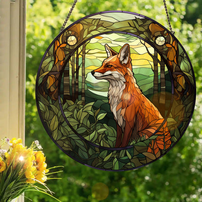 Forest Fox #3: Stained Glass Style Window Hanging