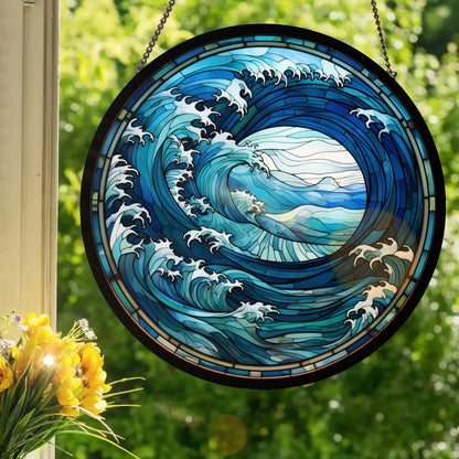 Ocean Waves #3: Stained Glass Style Window Hanging