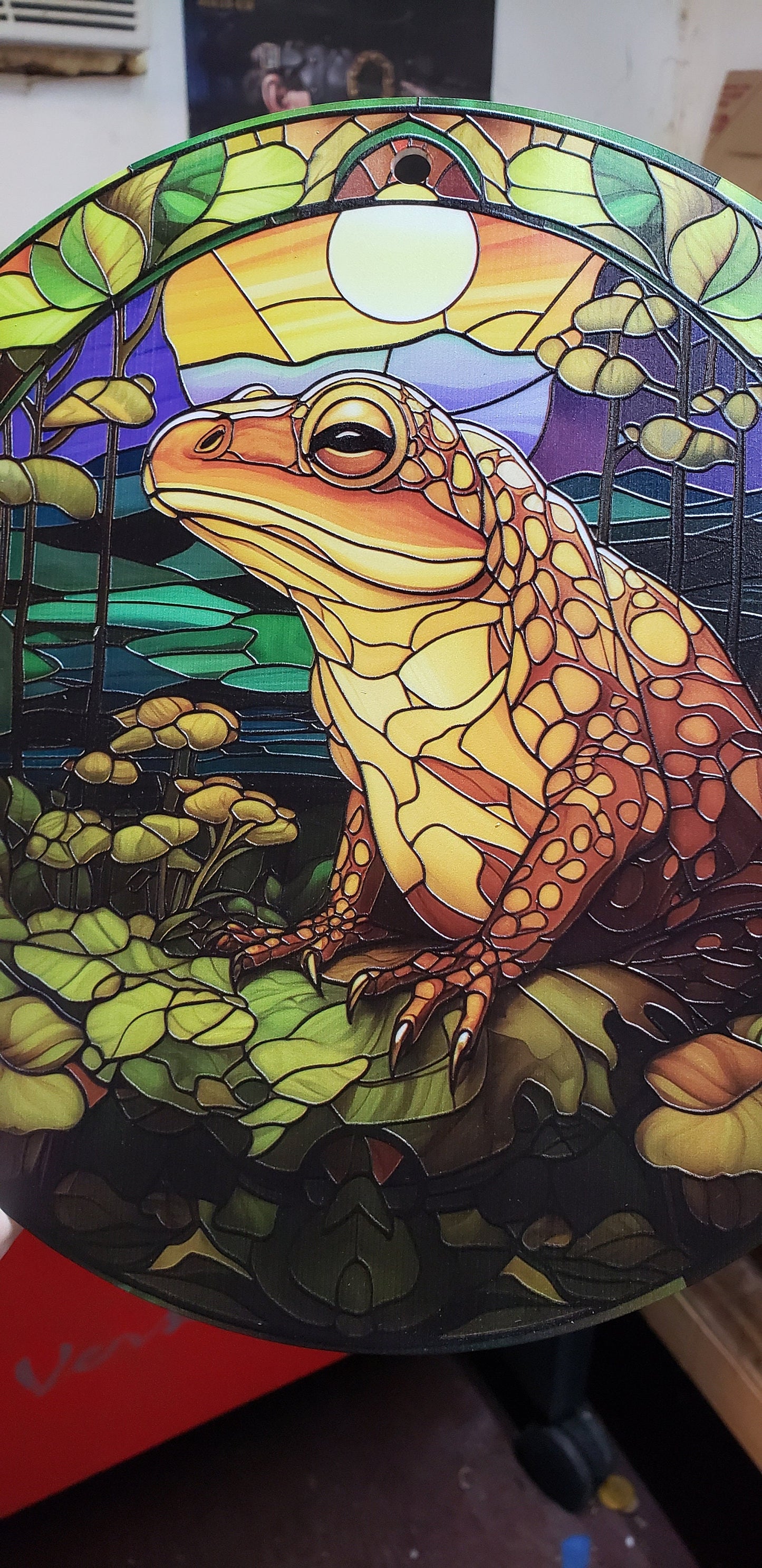 Forest Toad: Stained Glass Style Window Hanging