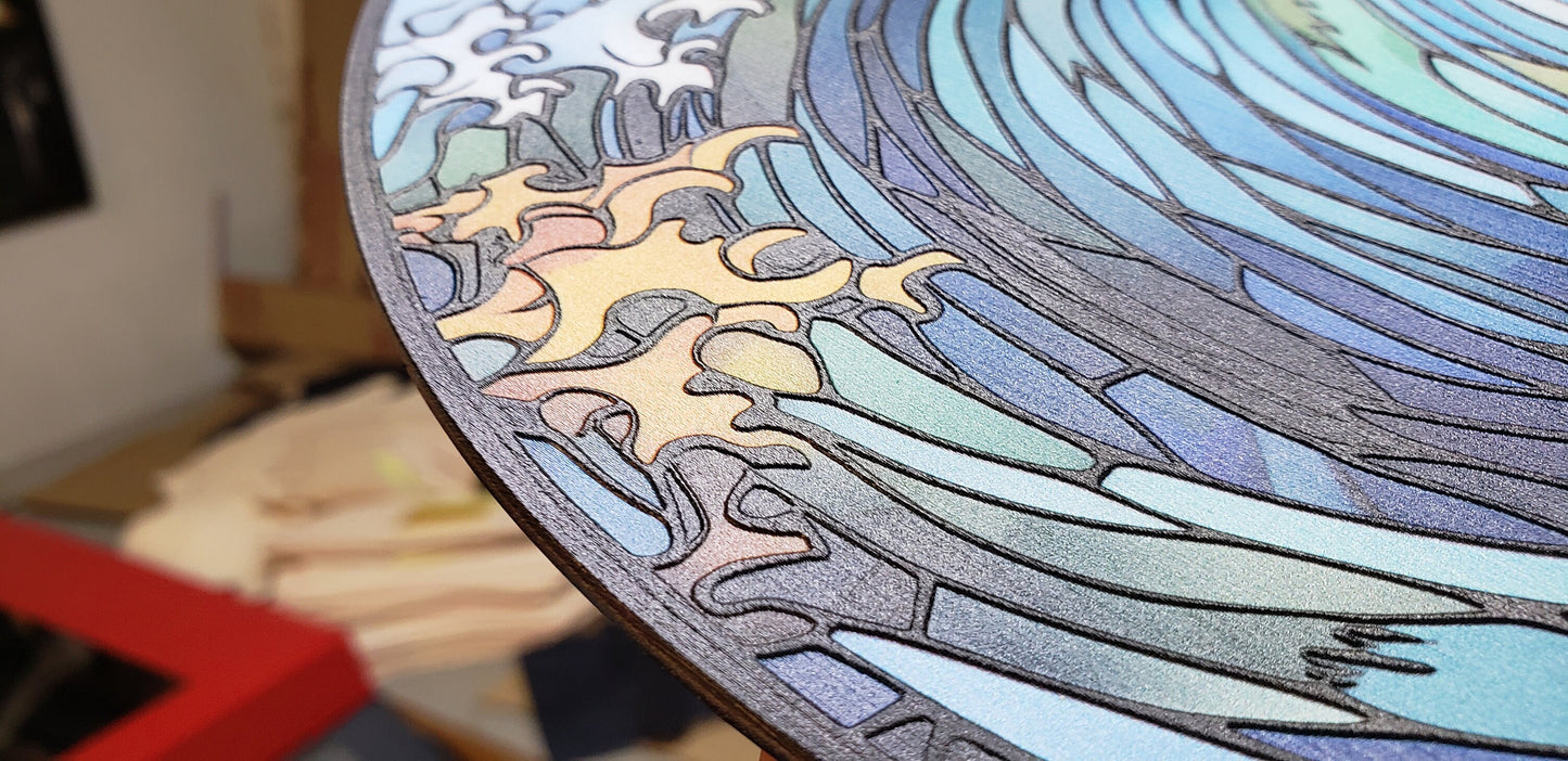 Japanese River: Stained Glass Style Window Hanging