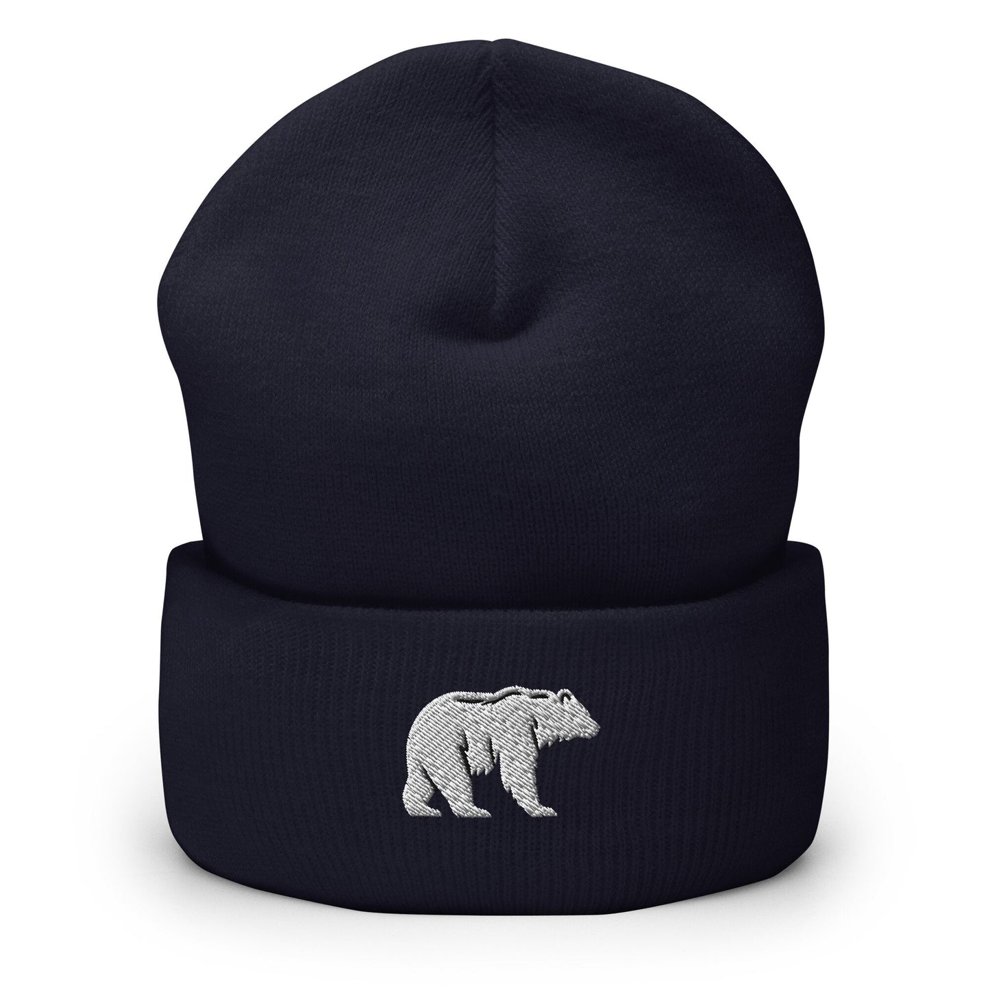 Embroidered Polar Bear Beanie, White Bear Walking Toque, Nature Inspired Woolly Hat