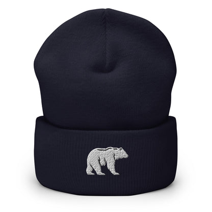 Embroidered Polar Bear Beanie, White Bear Walking Toque, Nature Inspired Woolly Hat