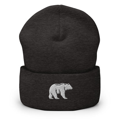 Embroidered Polar Bear Beanie, White Bear Walking Toque, Nature Inspired Woolly Hat