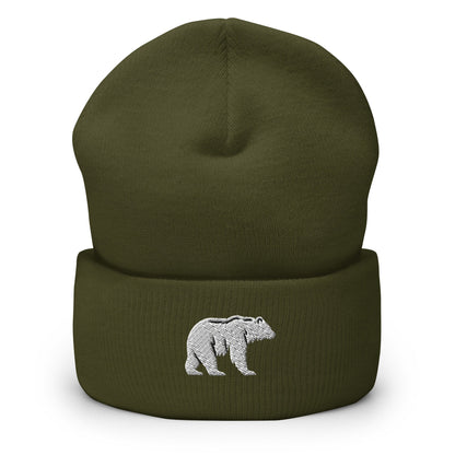 Embroidered Polar Bear Beanie, White Bear Walking Toque, Nature Inspired Woolly Hat