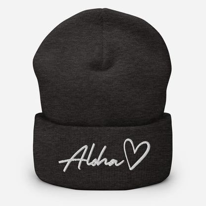 Aloha Love Embroidered Cuffed Beanie Winter Hawaii Aloha Vibes
