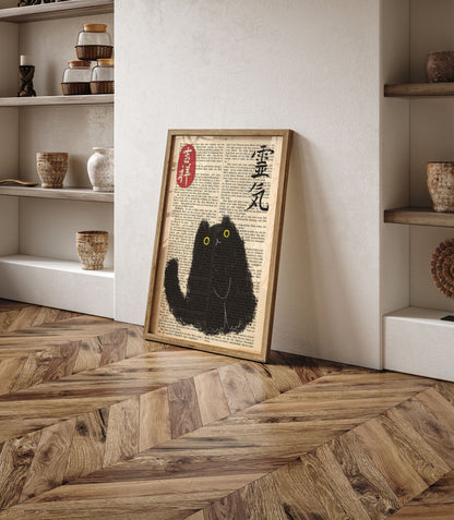 Japanese Cat Poster on vintage book page, Japanese cat art print, Cat Lovers Gift, Japanese VIntage Wall Art, Japanese woodblock print