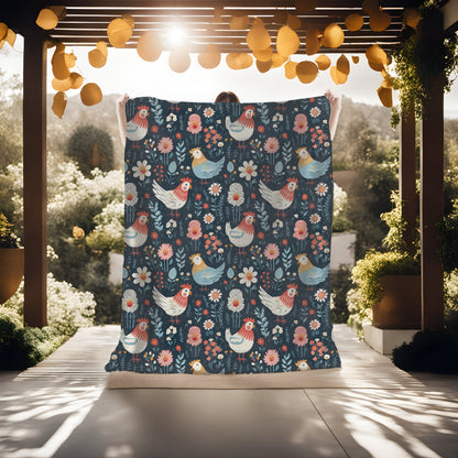 Chicken Throw Blanket, Floral Chicken Blanket, Chicken Lady Blanket, Spring Chicken Home Decor, Farm Animal Blanket, Chicken Lady Gift