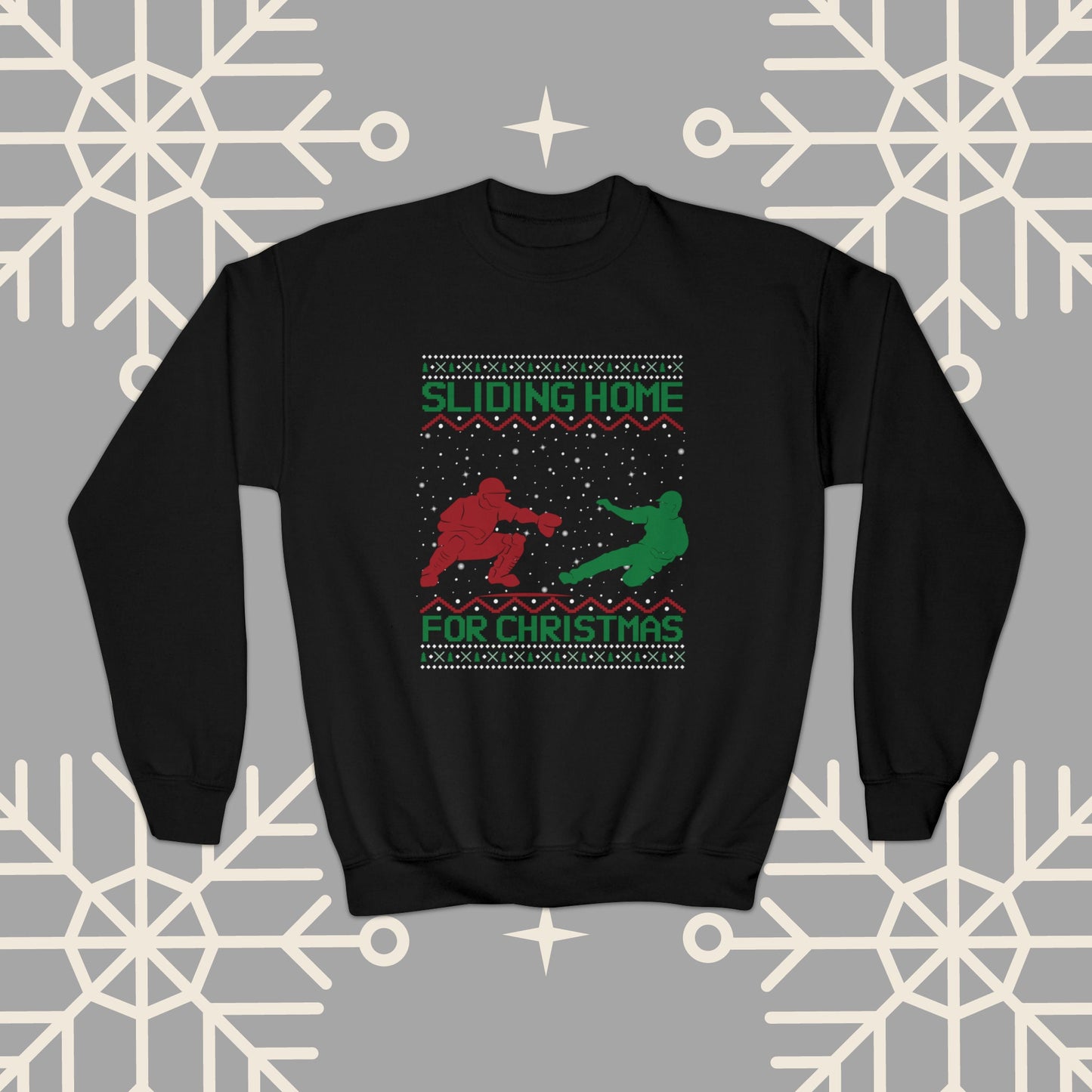 YOUTH Sliding Home for Christmas, Kids Baseball Christmas , Ugly Christmas , Funny Baseball Sweatshirt, Christmas