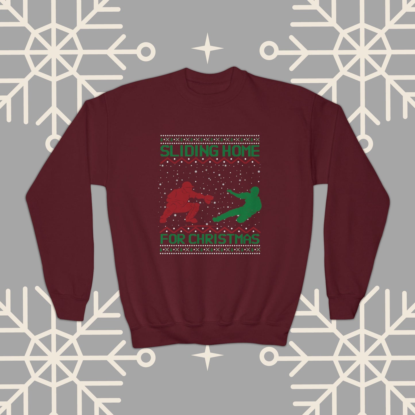 YOUTH Sliding Home for Christmas, Kids Baseball Christmas , Ugly Christmas , Funny Baseball Sweatshirt, Christmas