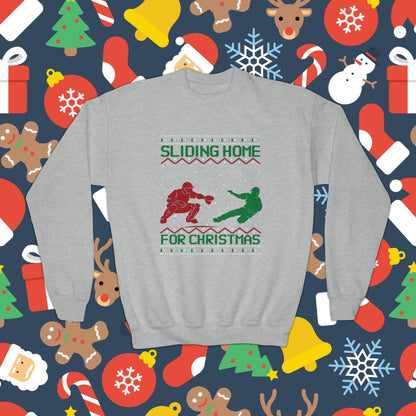 YOUTH Sliding Home for Christmas, Kids Baseball Christmas , Ugly Christmas , Funny Baseball Sweatshirt, Christmas