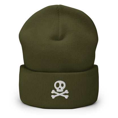 Embroidered Skull Cuffed Beanie, Skull and Crossbones Toque