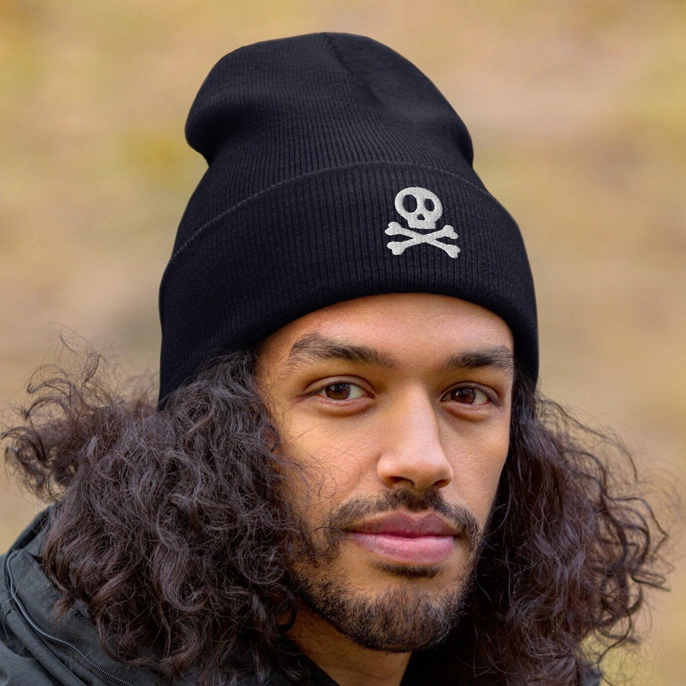 Embroidered Skull Cuffed Beanie, Skull and Crossbones Toque