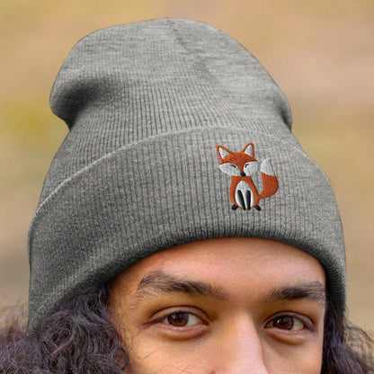 Embroidered Fox Beanie, Winter Warm Unisex Beanie Hat, Animal Lover Toque, Fox Lovers Gift Idea, Fox Beanie Hat for Kids or Adults