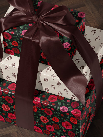 Red Rose Wrapping Paper Wedding Gift Wrap Botanical Flower Print Moody Flower Art Romantic Gift for Her Princess Birthday Party Gift Wrap