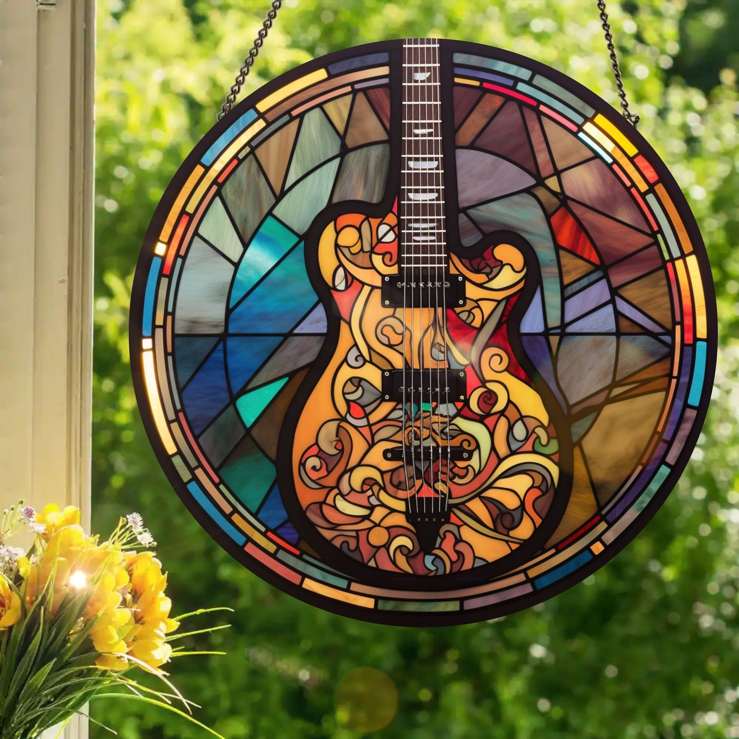 Rock n Roll #2: Stained Glass Style Window Hanging