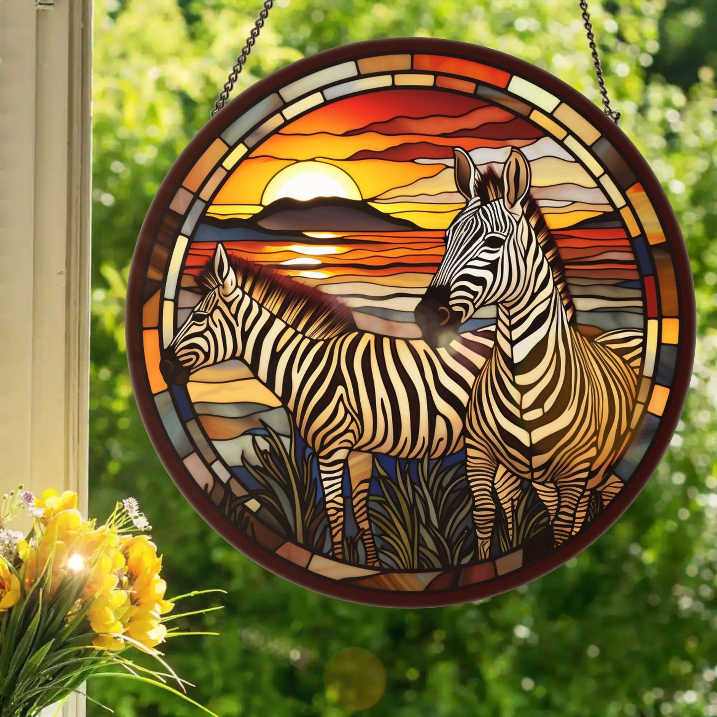 Zebras: Stained Glass Style Window Hanging
