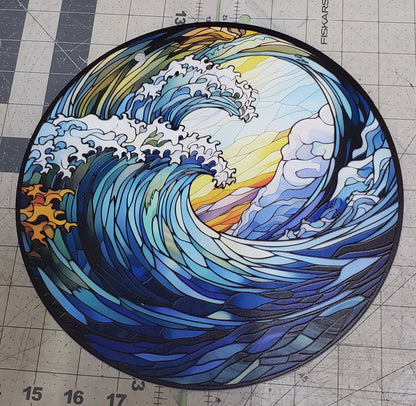 Ocean Waves #1: Stained Glass Style Window Hanging