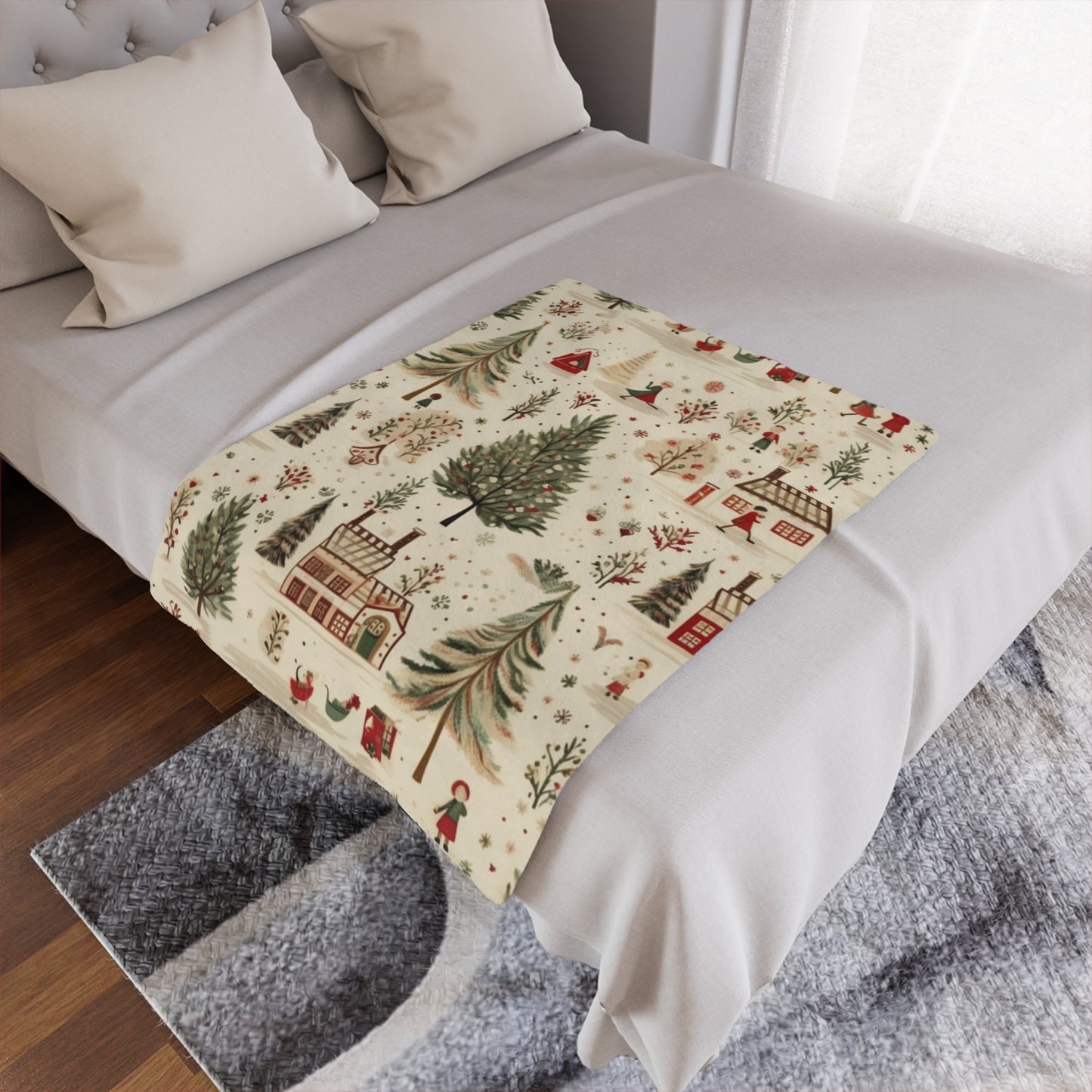 Christmas Blanket, Christmas Village Holiday Throw Fleece Nostalgic Christmas Town Whimsical Fleece Christmas Gift Ideas Friends Family Host
