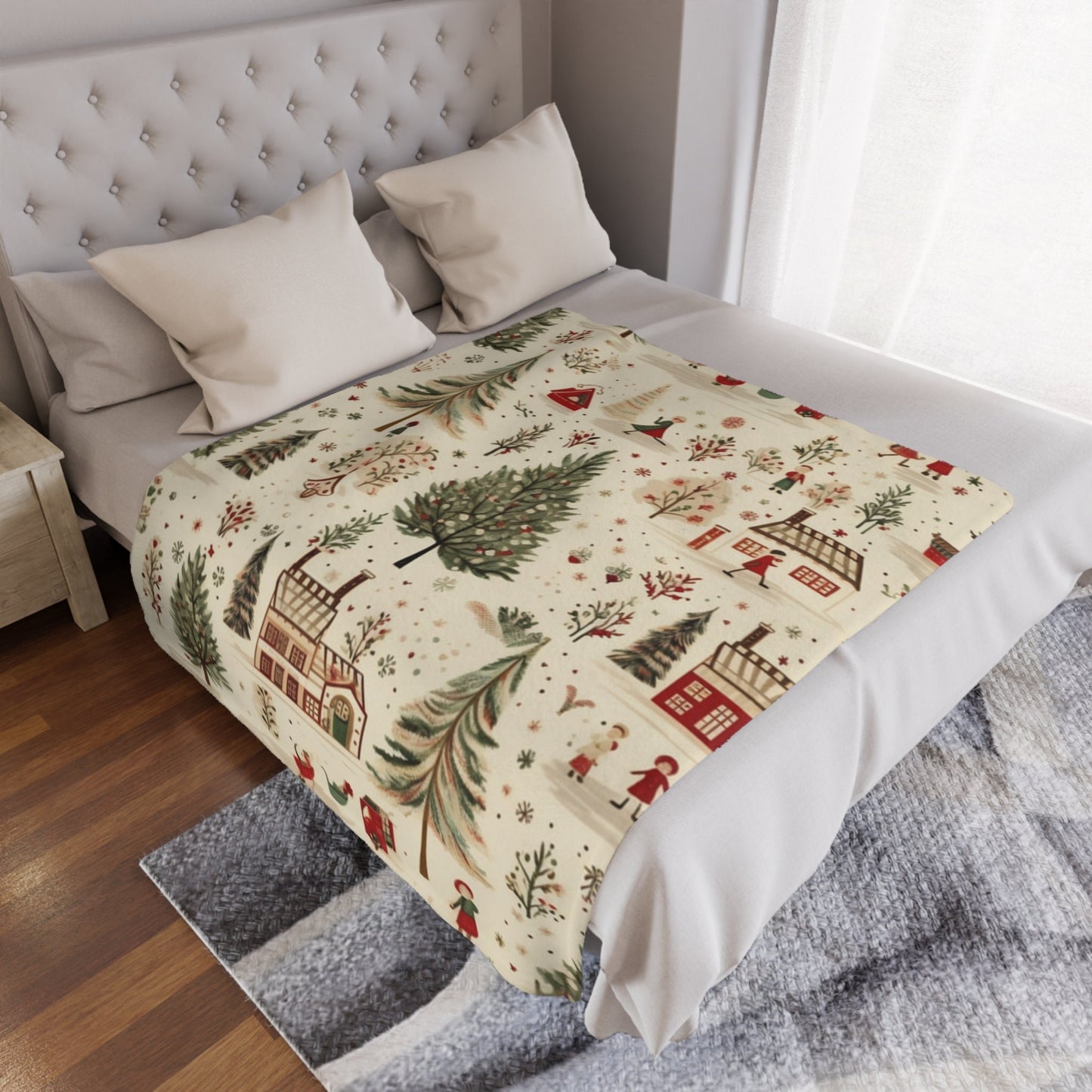 Christmas Blanket, Christmas Village Holiday Throw Nostalgic Village Christmas Town Fleece Christmas Gift Friends Family Co-worker Present