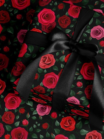 Red Floral Wrapping Paper Rose Gift Wrap Wedding Gift Birthday Present Wrapping Romantic Gift for Her Holiday Wrapping Paper Lovely Design