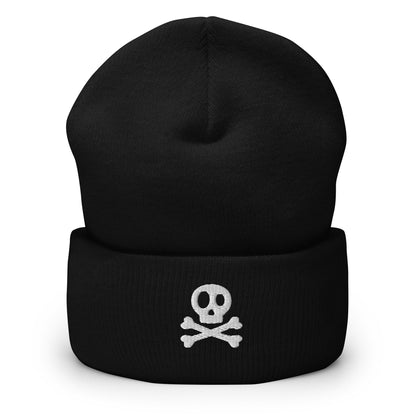Embroidered Skull Cuffed Beanie, Skull and Crossbones Toque