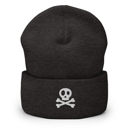 Embroidered Skull Cuffed Beanie, Skull and Crossbones Toque