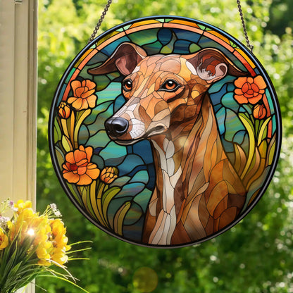 Tan Whippet: Stained Glass Style Window Hanging