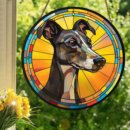 Black Whippet: Stained Glass Style Window Hanging