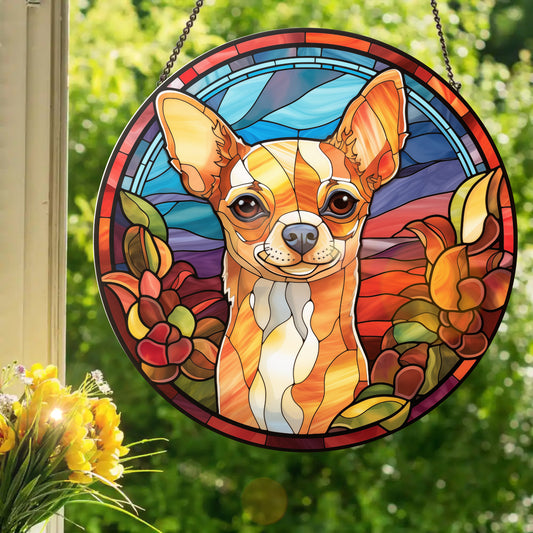 Tan Chihuahua: Stained Glass Style Window Hanging