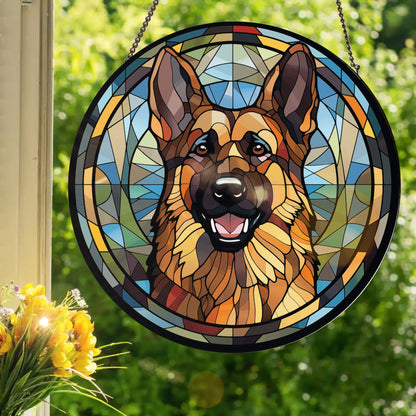 Tri-Color German Shepherd: Stained Glass Style Window Hanging