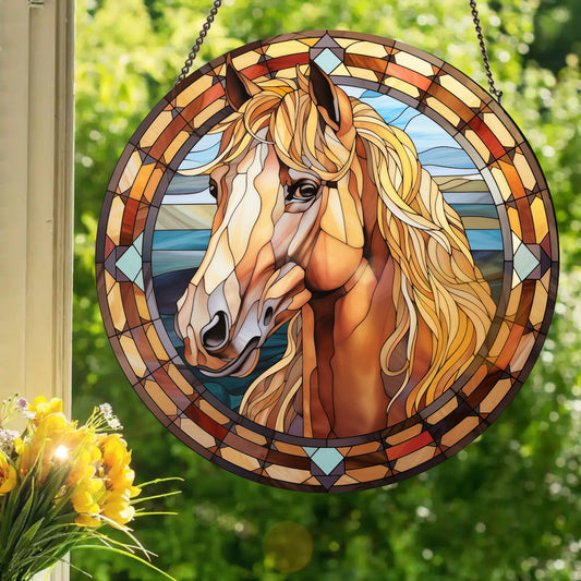 Palomino Horse: Stained Glass Style Window Hanging