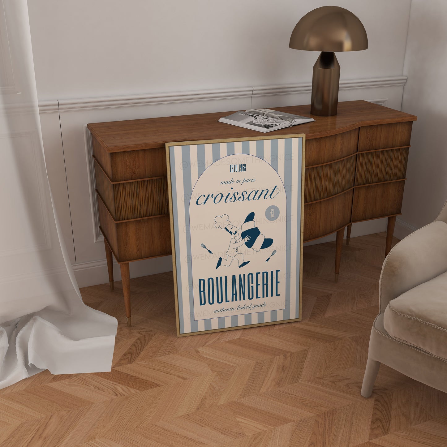 Croissant Poster, Kitchen Art, Kitchen Print, Kitchen Wall Art, Trendy Wall Art, Croissant Print, Retro Wall Art