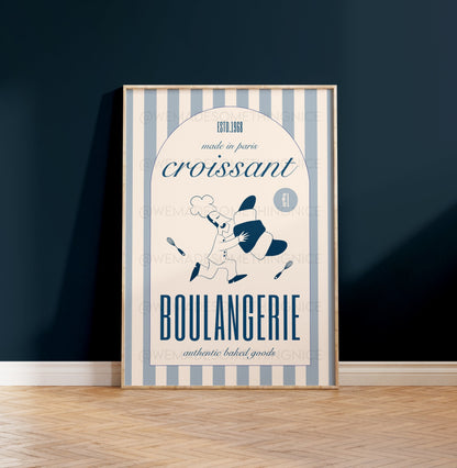 Croissant Poster, Kitchen Art, Kitchen Print, Kitchen Wall Art, Trendy Wall Art, Croissant Print, Retro Wall Art