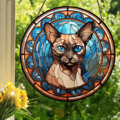 Siamese Cat: Stained Glass Style Window Hanging