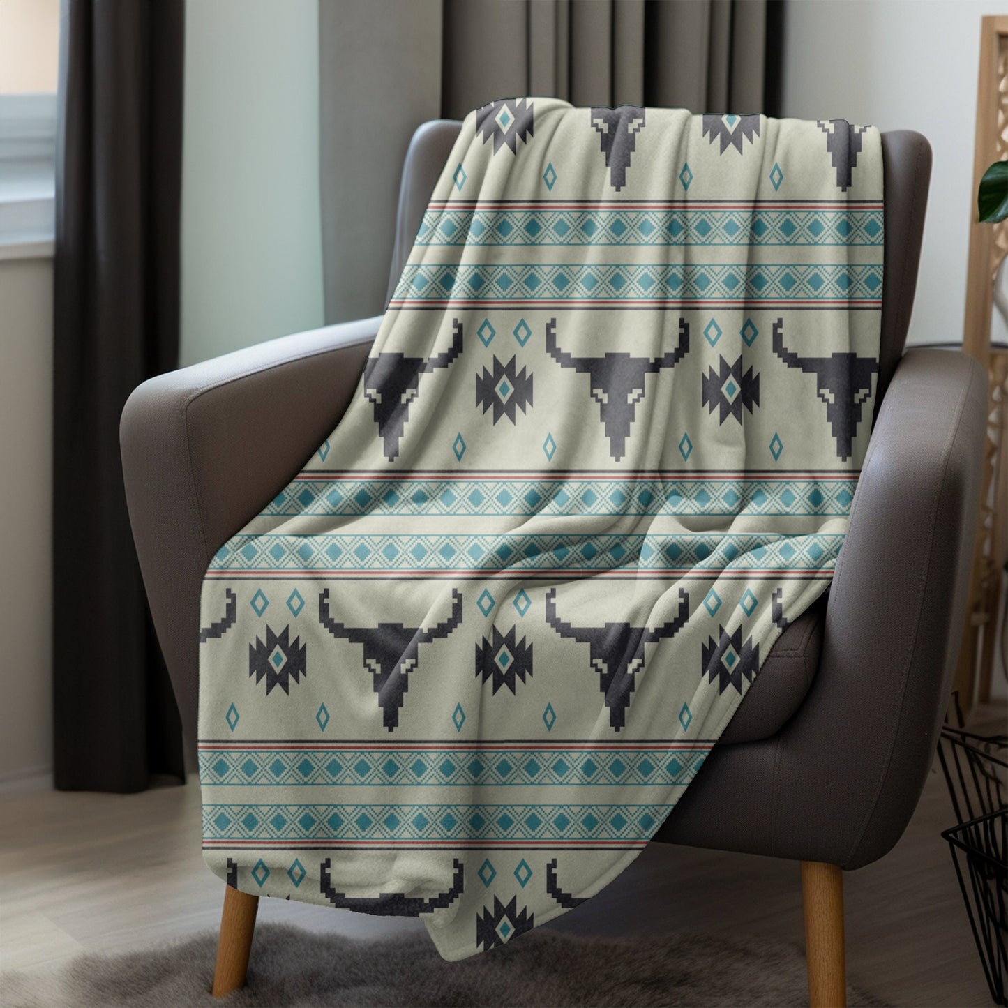 Western Turquoise Throw Blanket, Teal Native Blanket, Western Home Decor, Native American Decor Throw Blanket Southwestern Native Decor