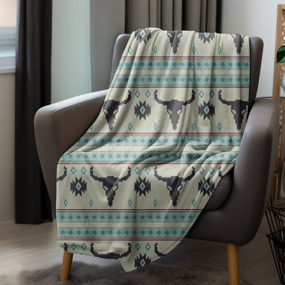 Western Turquoise Throw Blanket, Teal Native Blanket, Western Home Decor, Native American Decor Throw Blanket Southwestern Native Decor