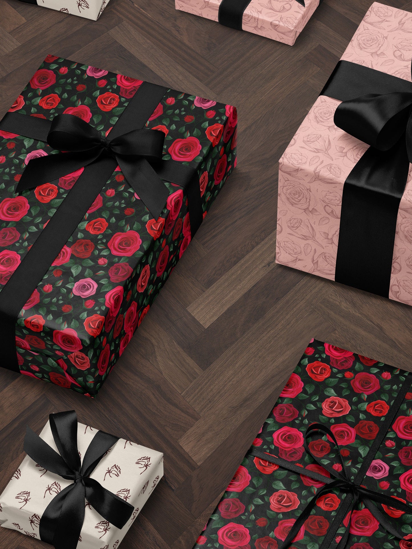 Red Rose Wrapping Paper Wedding Gift Wrap Botanical Flower Print Moody Flower Art Romantic Gift for Her Princess Birthday Party Gift Wrap