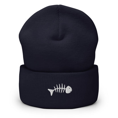 Skeleton Fish Beanie, Dead Fish Logo Skull Cap, Fish Bones Toque, Cool Fish Woolly Hat