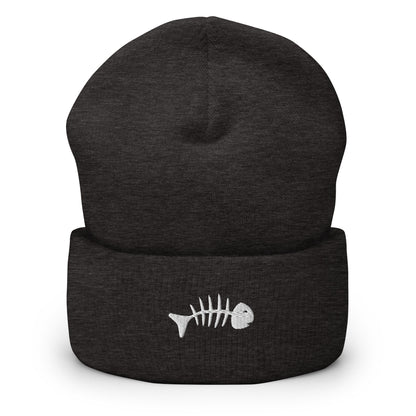 Skeleton Fish Beanie, Dead Fish Logo Skull Cap, Fish Bones Toque, Cool Fish Woolly Hat