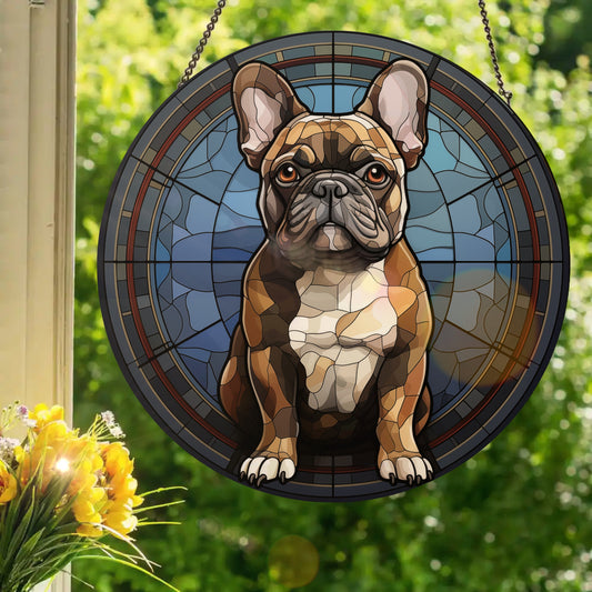 French Bulldog: Stained Glass Style Window Hanging