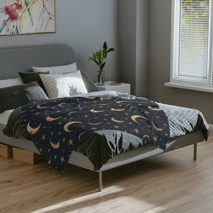 Moon and Stars Throw Blanket, Celestial Home Decor, Starry Night Sky Cover, Lunar Nursery Decor, Sun and Moon Fleece, Cosmic Bedspread