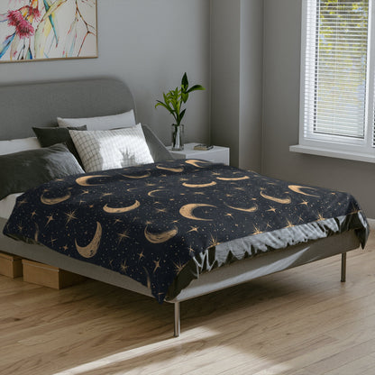 Moon and Stars Throw Blanket, Celestial Home Decor, Starry Night Sky Cover, Lunar Nursery Decor, Sun and Moon Fleece, Cosmic Bedspread