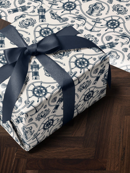Nautical Wrapping Paper Pattern Wedding Gift Wrapping Paper Nautical Birthday Party Beach Gift Wrap Roll Nautical Theme Baby Shower Gift