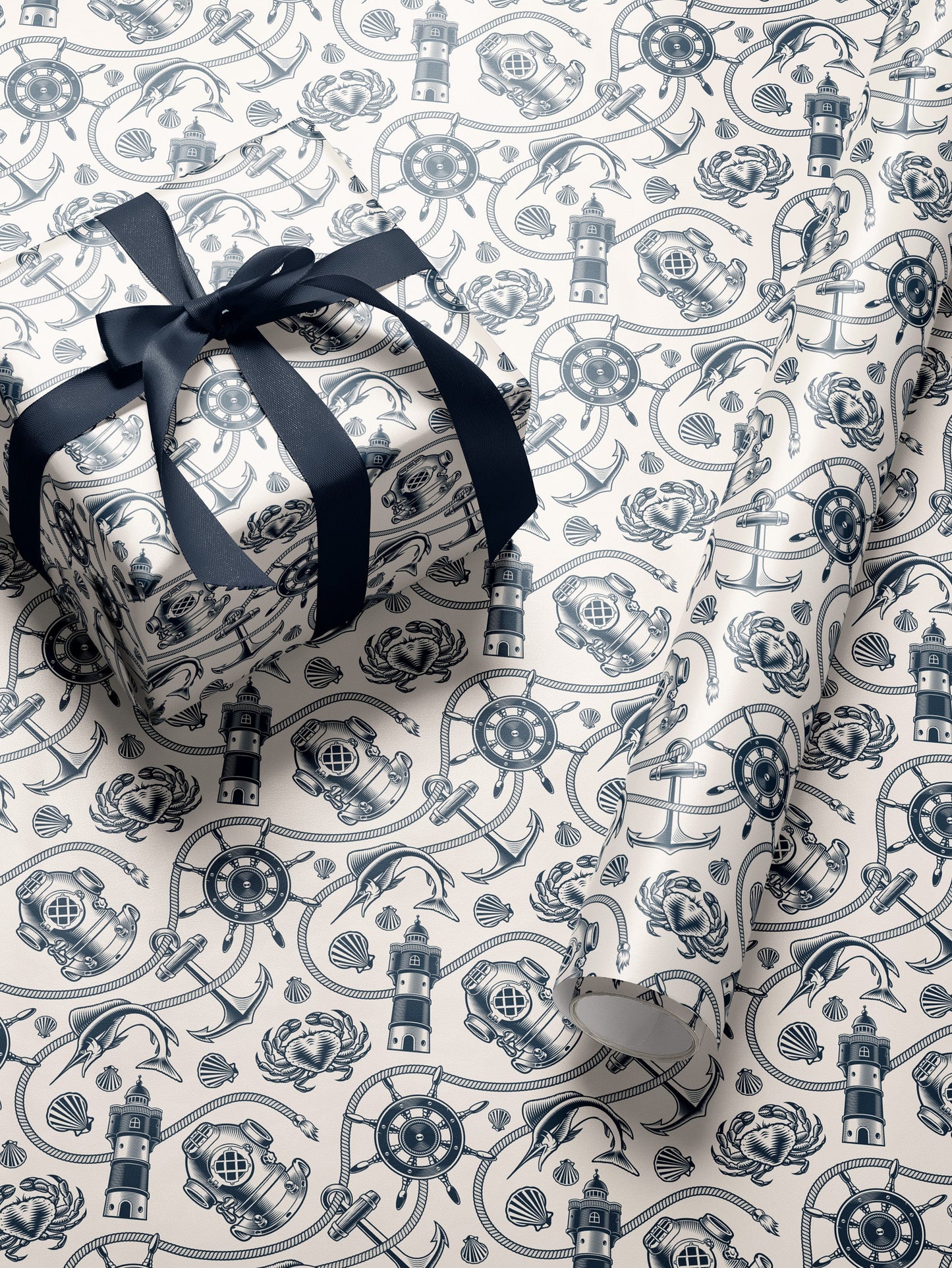 Nautical Wrapping Paper Pattern Wedding Gift Wrapping Paper Nautical Birthday Party Beach Gift Wrap Roll Nautical Theme Baby Shower Gift