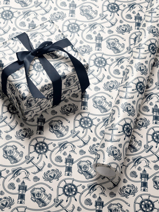 Nautical Wrapping Paper Pattern Wedding Gift Wrapping Paper Nautical Birthday Party Beach Gift Wrap Roll Nautical Theme Baby Shower Gift
