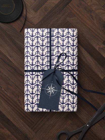 Anchor Gift Wrap Roll Nautical Birthday Party Coast Guard Gift Idea Nautical Wedding Gift US Navy Gift for Men Decoupage Paper Gift Wrap Dad