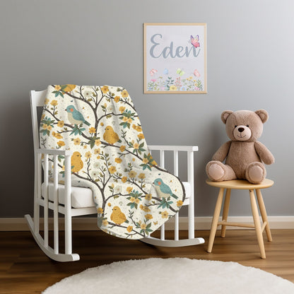 Spring Bird Throw Blanket Bird Watchers Gift for Nature Lovers Blue Yellow Bird Fleece Lap Blanket Mother's Day Gift for Christmas Present