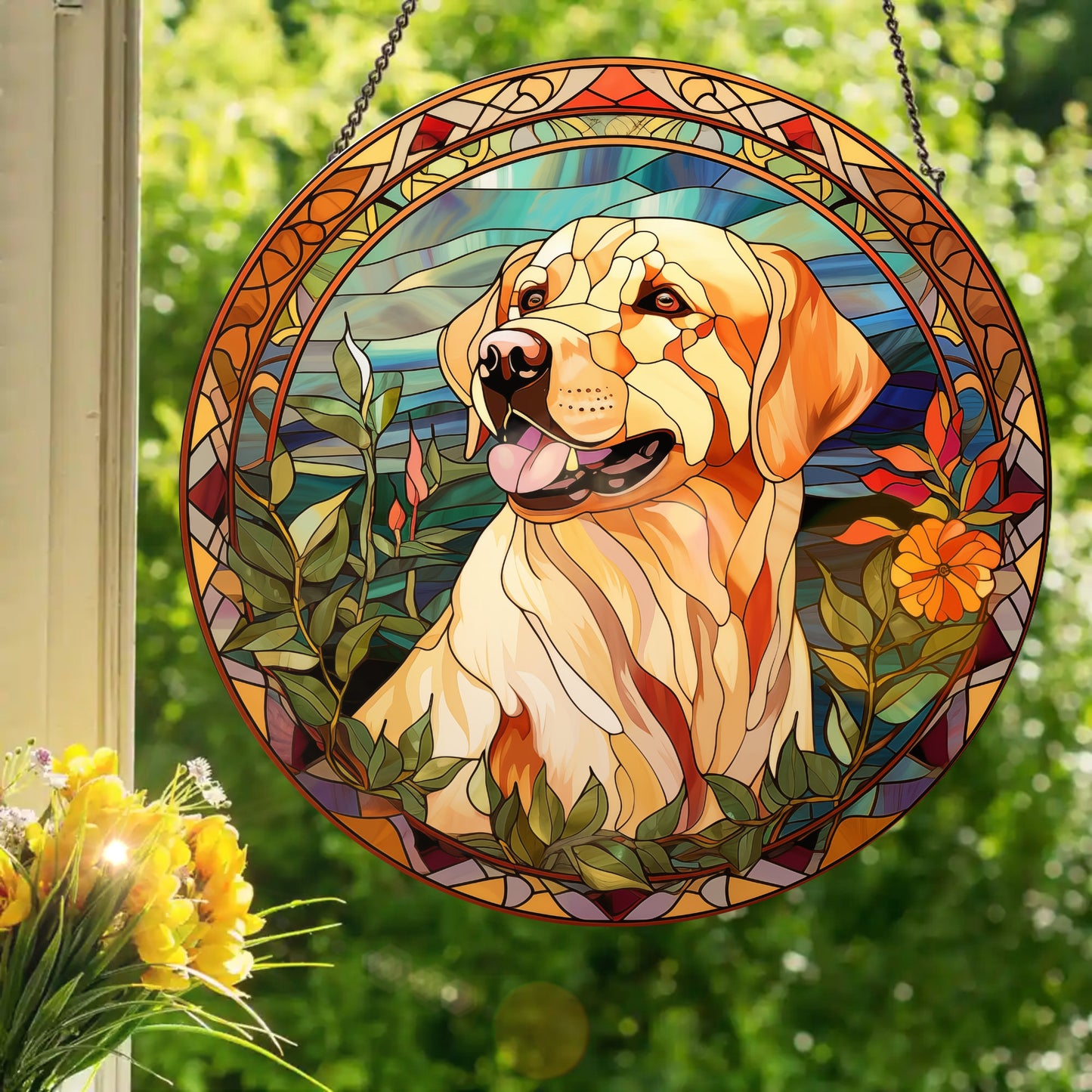 Golden Lab: Stained Glass Style Window Hanging